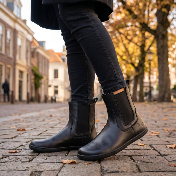 Orion Black Smooth Women's Barefoot Chelsea Boots - MyMara